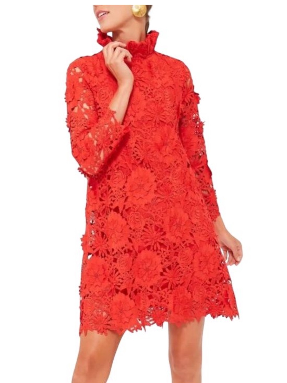 NWT Tuckernuck Red Guipure Lace Dress with Ruffle Neck Size S